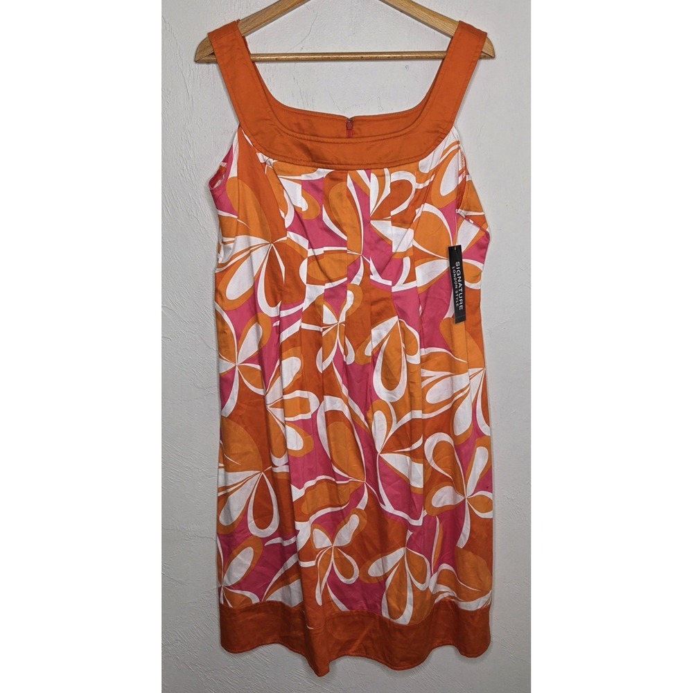 *NEW w/Tags Signature London Style Orange Pink‎ White Sun Dress Size 16 Floral